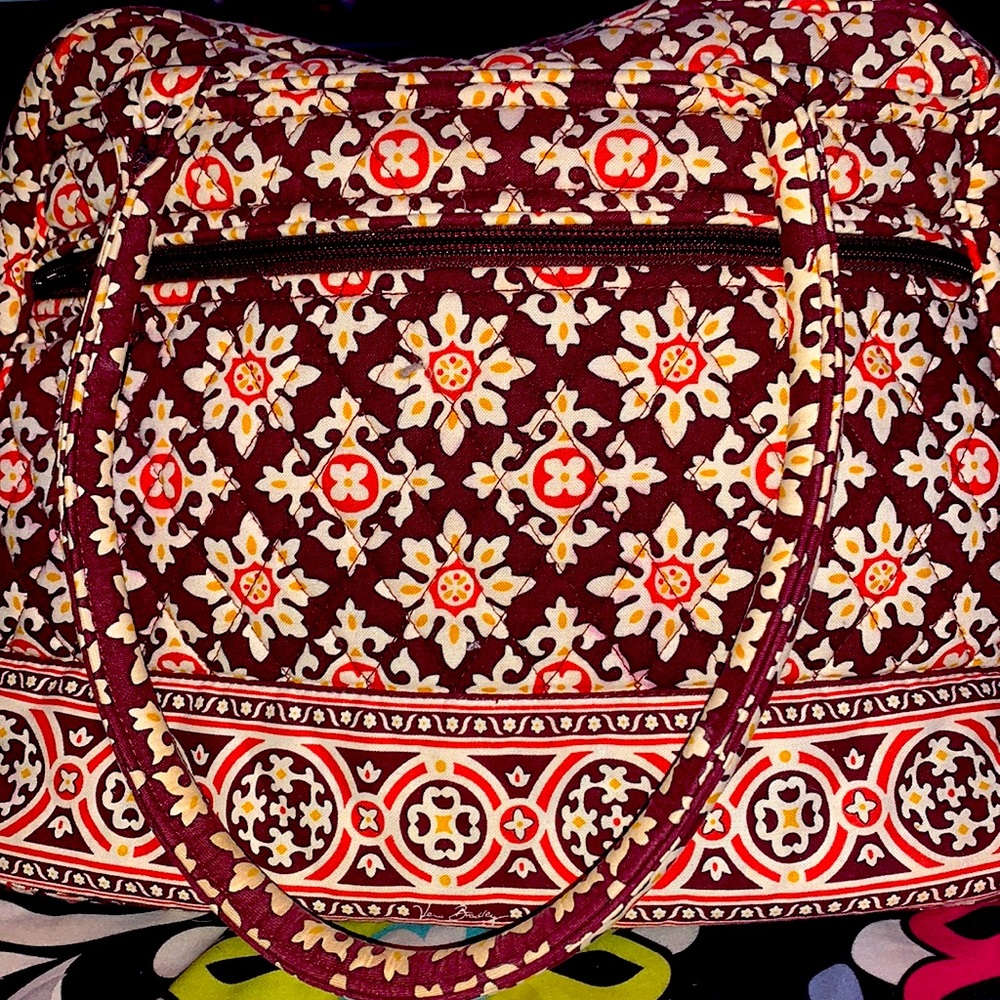 Vera Bradley Brown and Red Floral Patterned Purse
